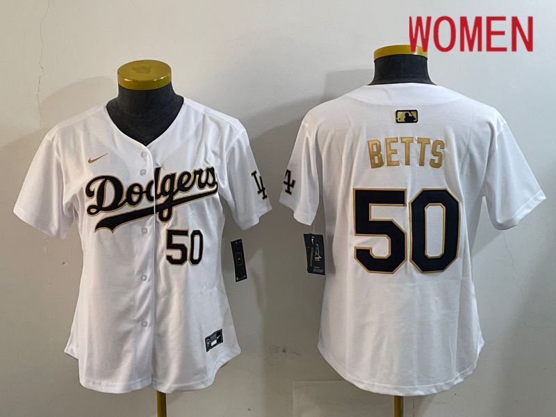 Women Los Angeles Dodgers 50 Betts White Game 2024 Nike MLB Jersey style 1218